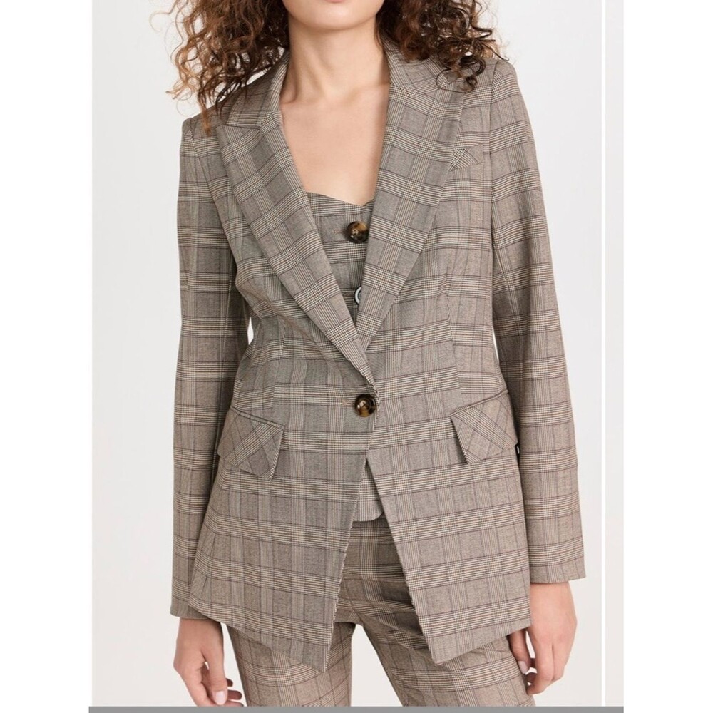 Veronica Beard Hutchinson Dickey Blazer in Brown Multi Plaid Size 14